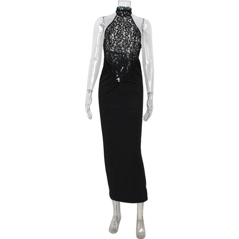 Elegant Lace Bodycon Maxi Dress – Sexy Sleeveless Evening Dress