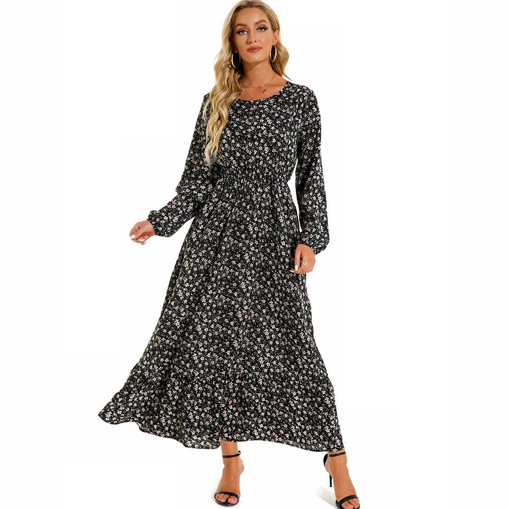 Floral Bohemian Maxi Dress – Elegant Long Sleeve Beach Dress