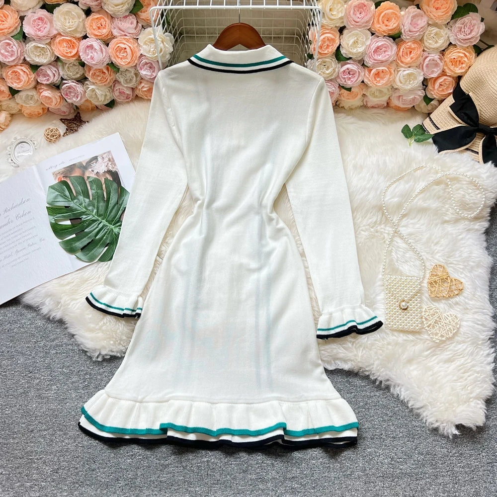 Cute Knit Mini Dress – Slim Fit Ruffle Hem Dress