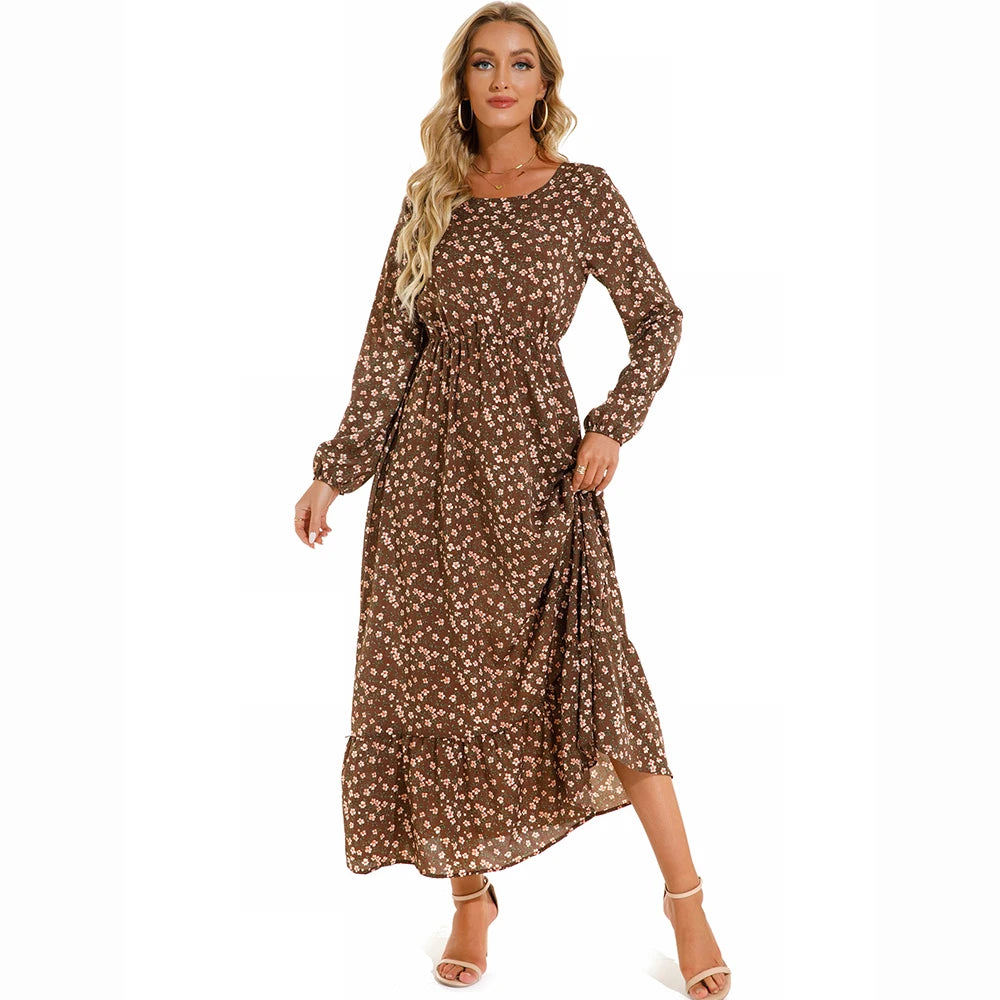 Floral Bohemian Maxi Dress – Elegant Long Sleeve Beach Dress