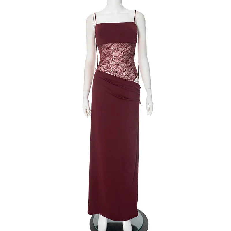 Lace Cut-Out Maxi Dress – Elegant Backless Beach Dress