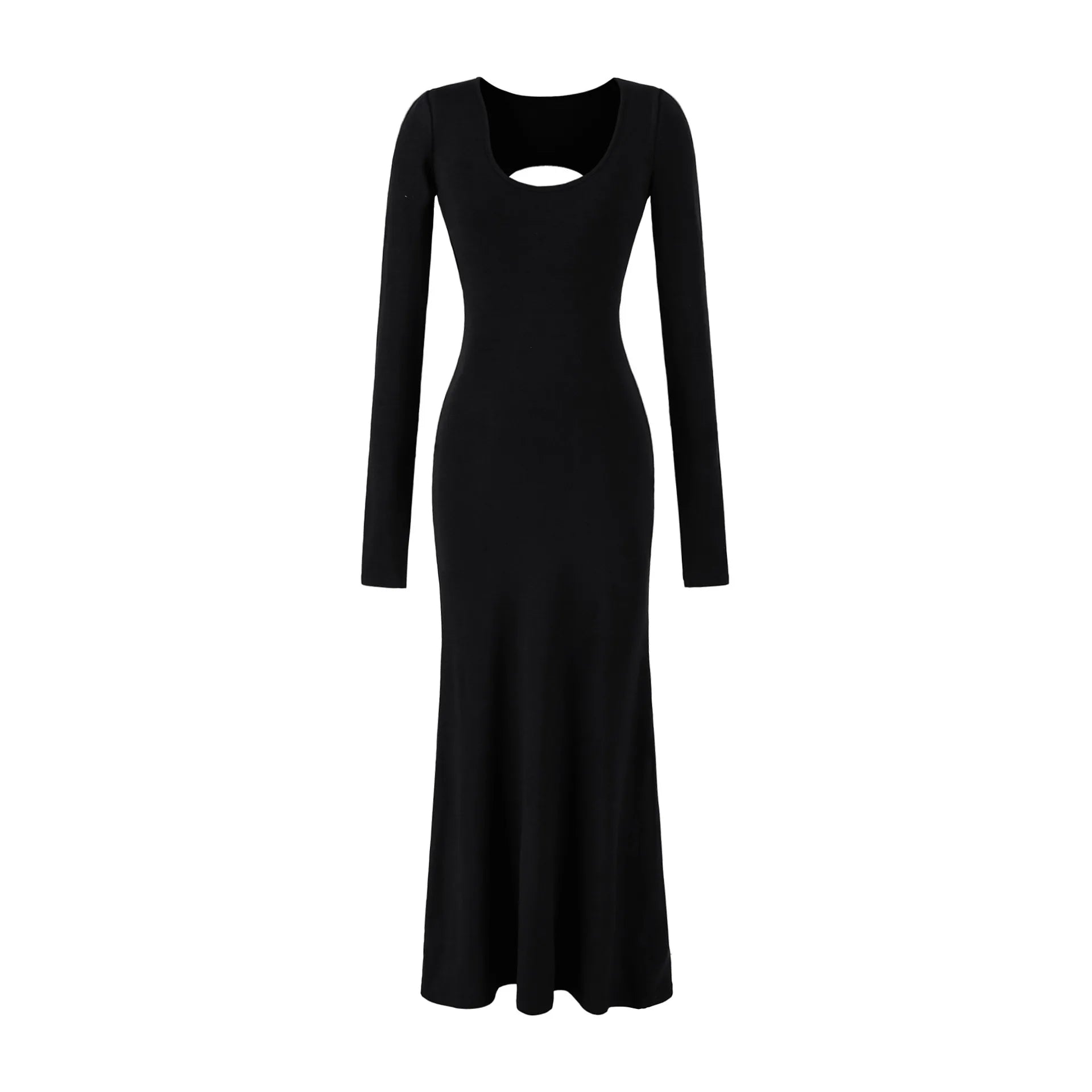 Women's Elegant Long Sleeve Bodycon Midi Dress – Backless High Waist Knit Dress with Slit