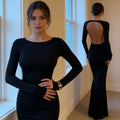 Women Backless Bodycon Maxi Dress – Long Sleeve Elegant Slim Evening Party Dress