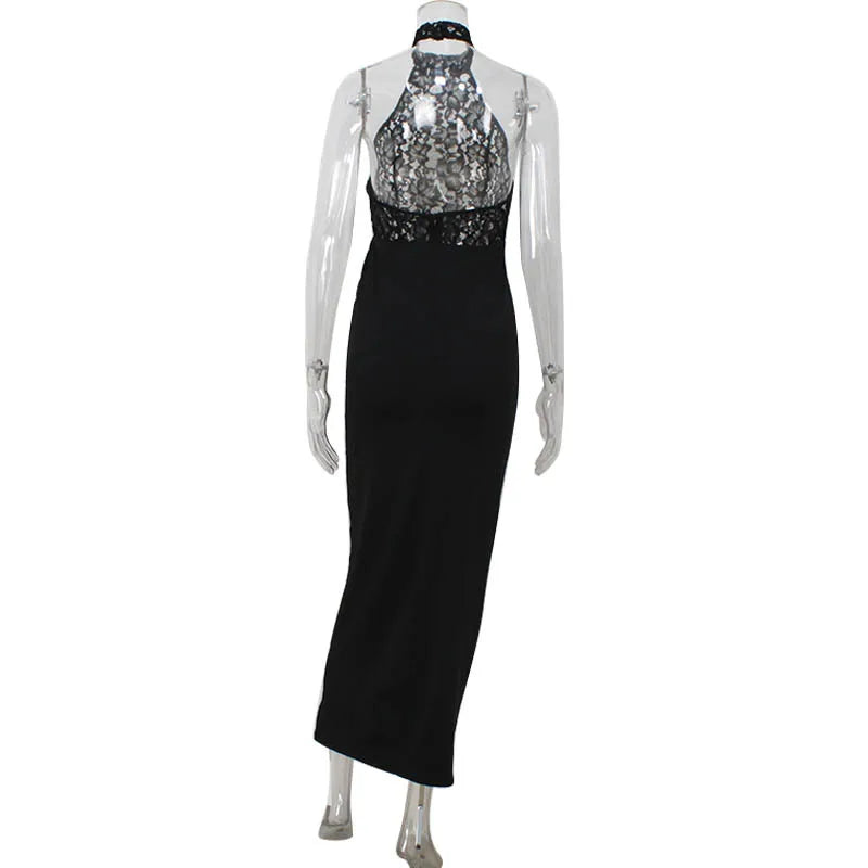 Elegant Lace Bodycon Maxi Dress – Sexy Sleeveless Evening Dress
