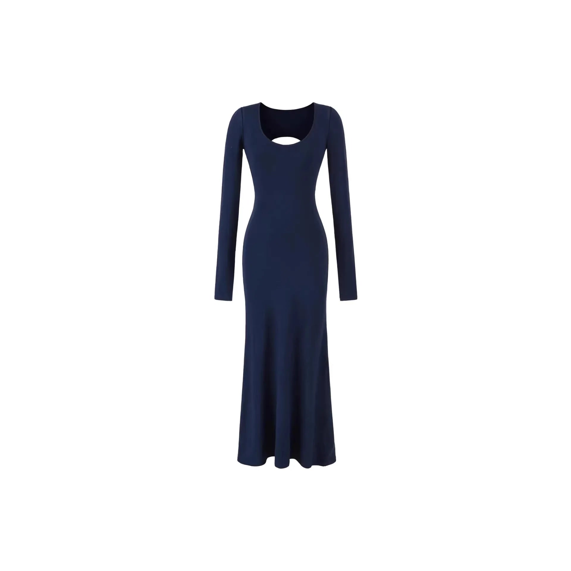 Women's Elegant Long Sleeve Bodycon Midi Dress – Backless High Waist Knit Dress with Slit