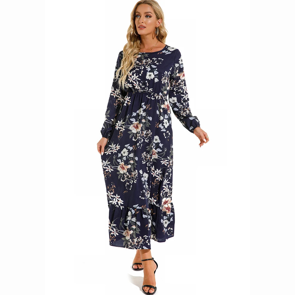 Floral Bohemian Maxi Dress – Elegant Long Sleeve Beach Dress