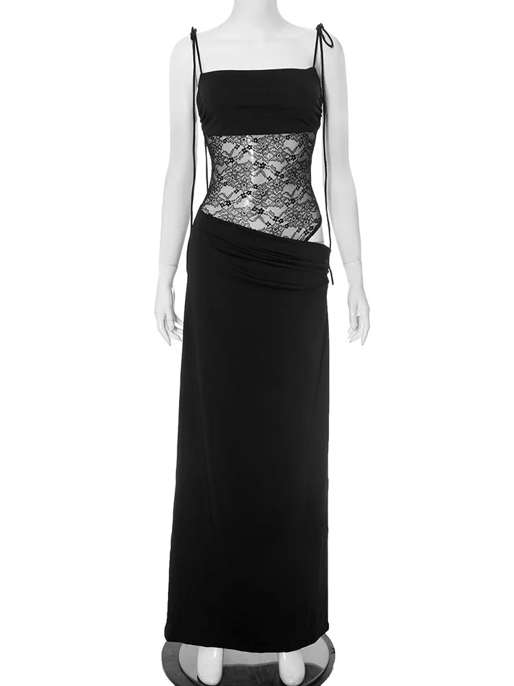 Lace Cut-Out Maxi Dress – Elegant Backless Beach Dress