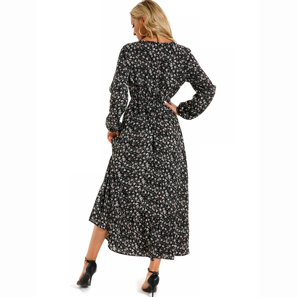 Floral Bohemian Maxi Dress – Elegant Long Sleeve Beach Dress