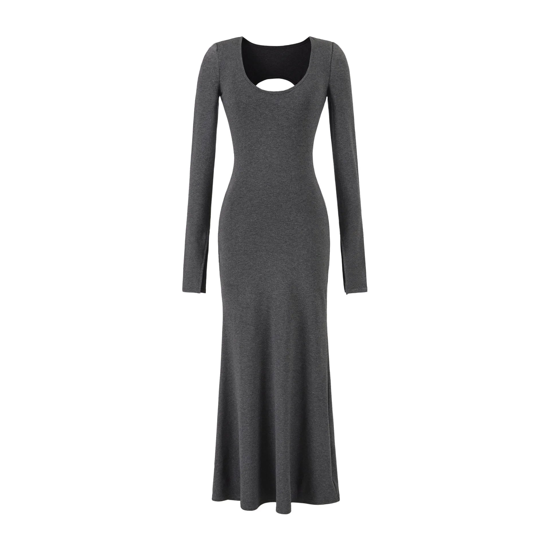 Women's Elegant Long Sleeve Bodycon Midi Dress – Backless High Waist Knit Dress with Slit