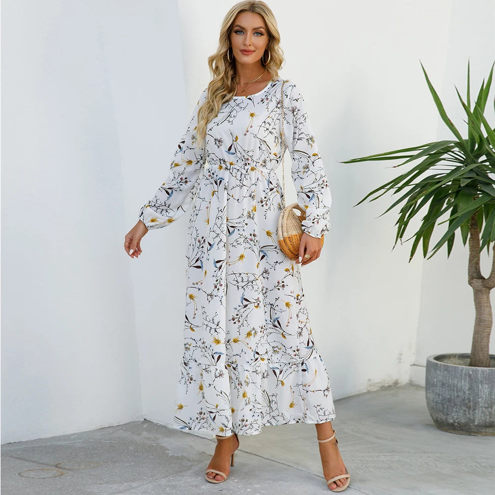 Floral Bohemian Maxi Dress – Elegant Long Sleeve Beach Dress