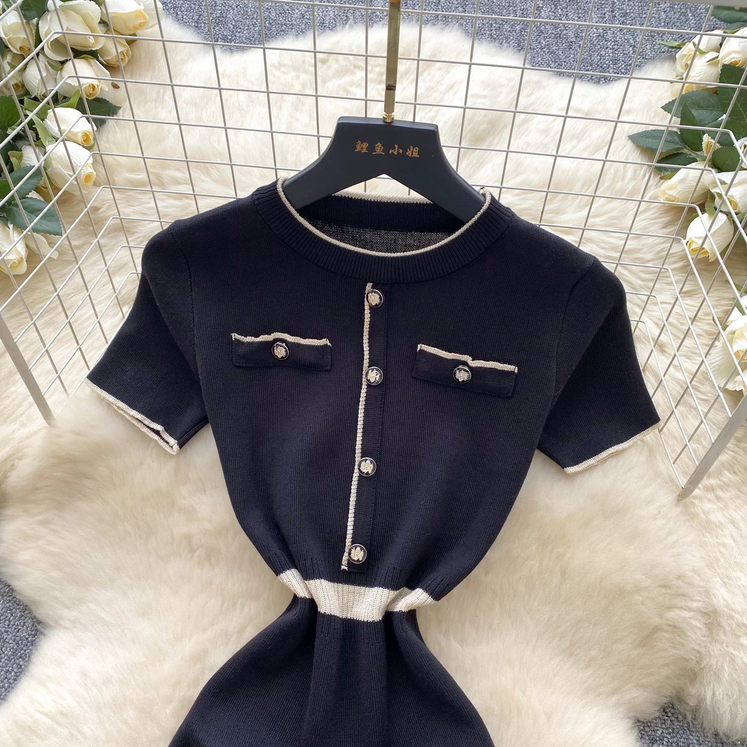 Elegant Knit Bodycon Mini Dress – Short Sleeve Slim Fit Dress