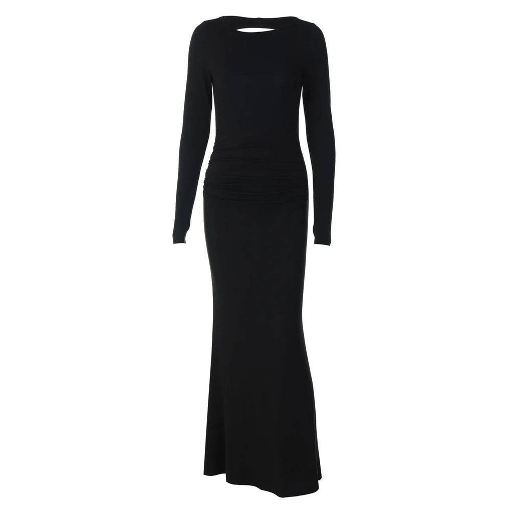 Women Backless Bodycon Maxi Dress – Long Sleeve Elegant Slim Evening Party Dress