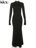 Women's Long Sleeve Bodycon Maxi Dress – Back Cut Out Elegant Evening Party Dress